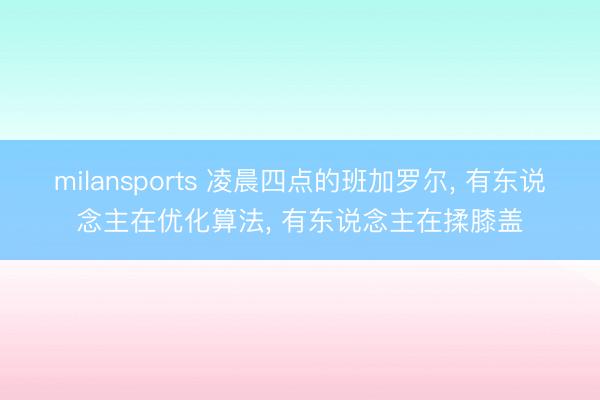 milansports 凌晨四点的班加罗尔, 有东说念主在优化算法, 有东说念主在揉膝盖